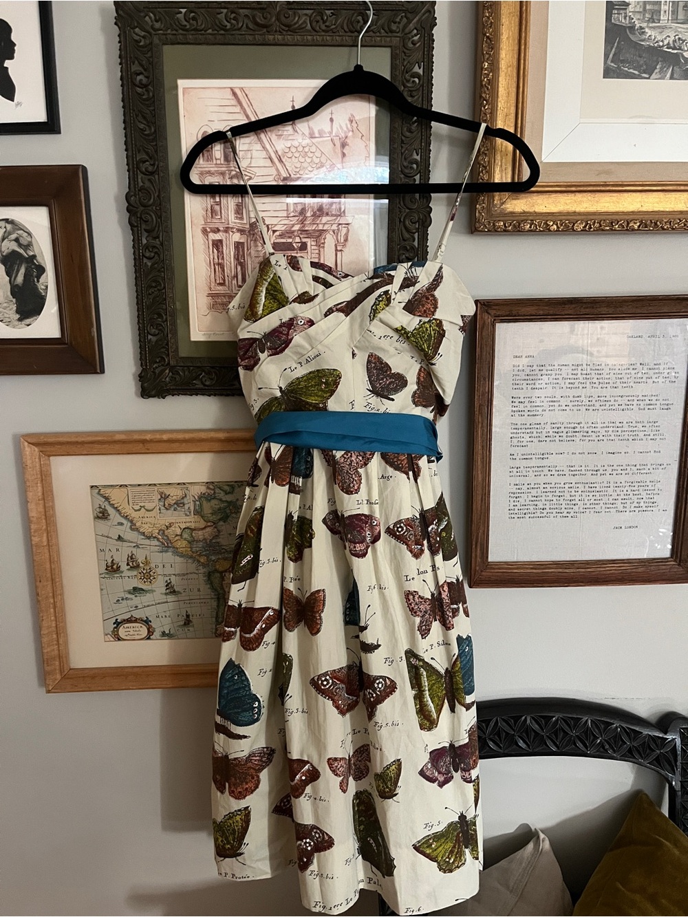 Maeve, Anthropologie Butterfly Print Sundress with Teal Sash